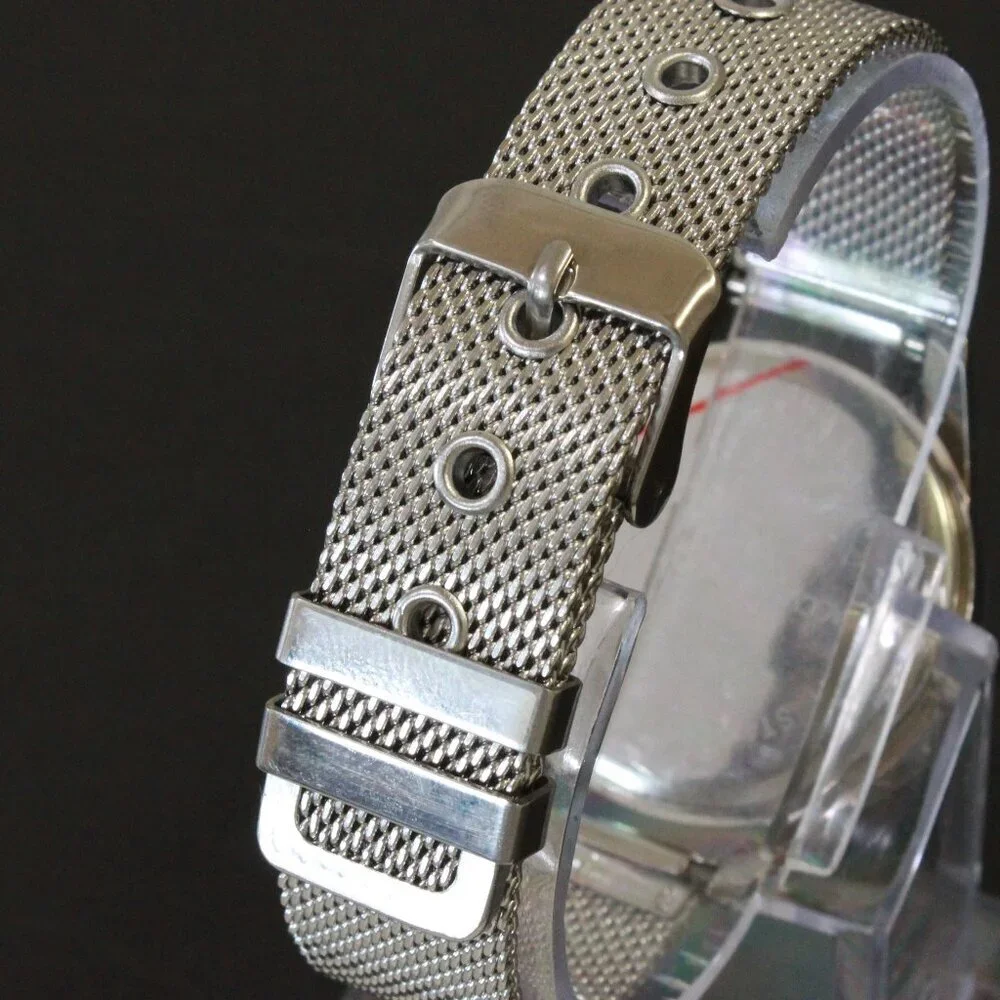 Accutime Ladies Quartz Watch Silver Tone With Wire Milanese Bracelet 34mm